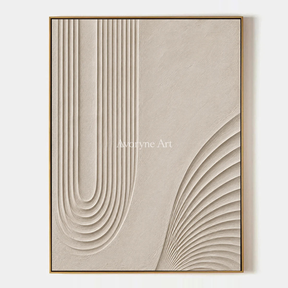Contour Refuge: Impasto Beige Grooved Relief Wall Art — primary