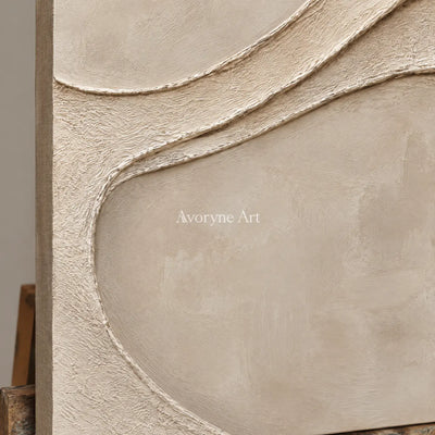 Raised Pathways: Impasto Beige Relief Diptych Wall Art — detail easel