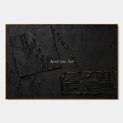 Obsidian Offset: Impasto Black Block Abstract Wall Art — primary