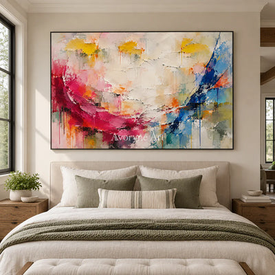 Chromatic Sweep: Impasto Colorful Abstract Wall Art — bedroom black