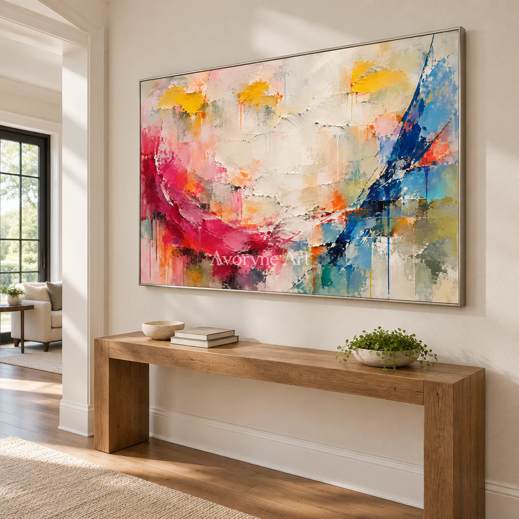 Chromatic Sweep: Impasto Colorful Abstract Wall Art — entry silver