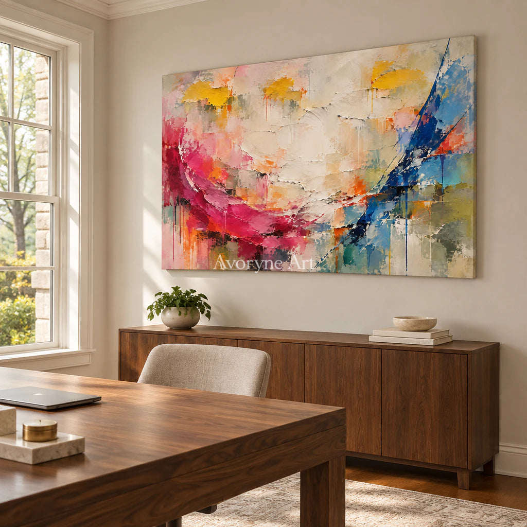 Chromatic Sweep: Impasto Colorful Abstract Wall Art — office frameless