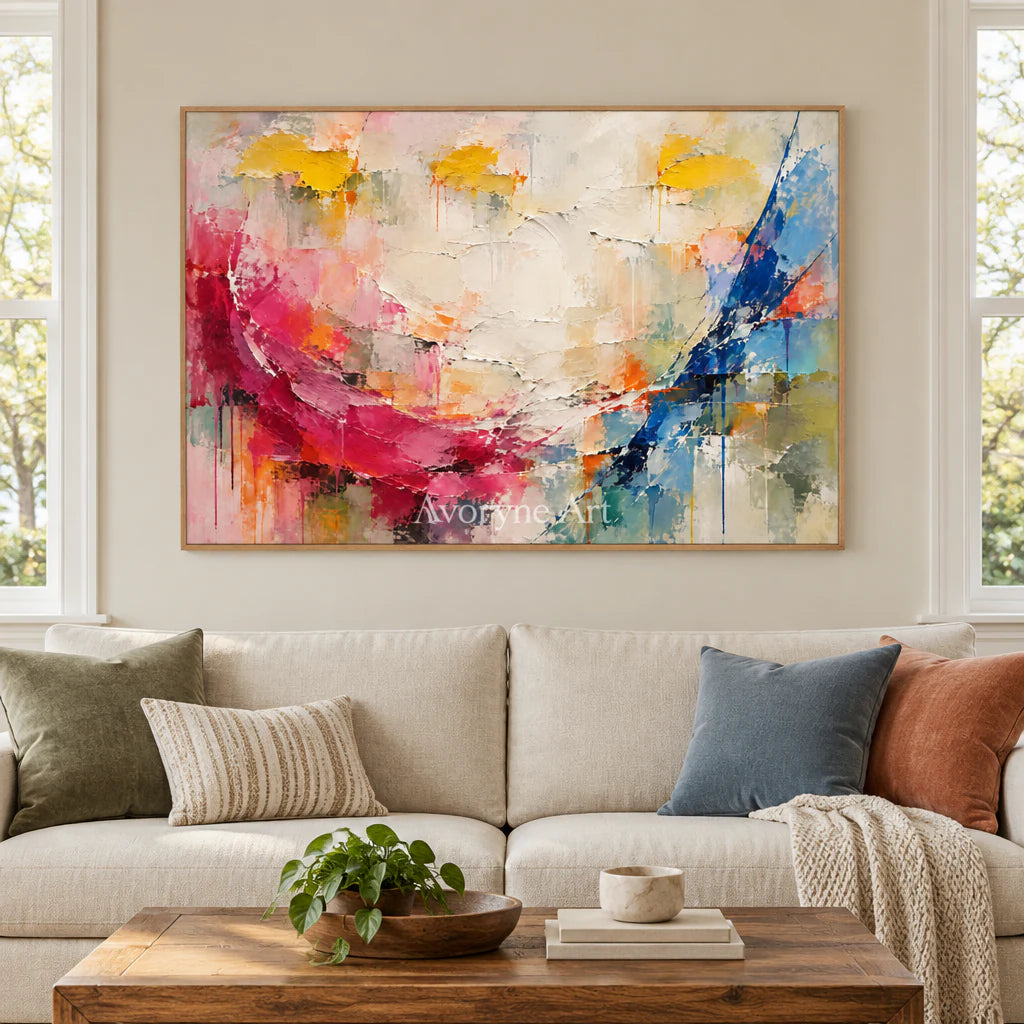 Chromatic Sweep: Impasto Colorful Abstract Wall Art — villa wood