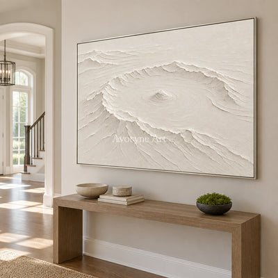 Caldera Quiet: Impasto White Landscape Relief Wall Art — entry silver