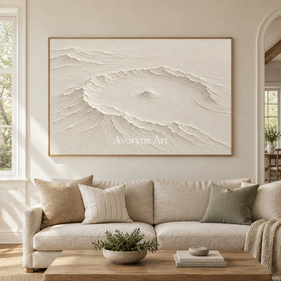 Caldera Quiet: Impasto White Landscape Relief Wall Art — villa wood