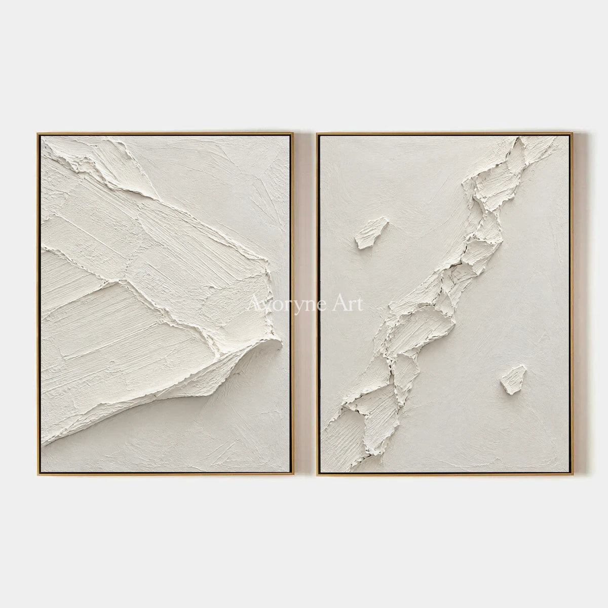 Ivory Fractures: Impasto White Relief Diptych Wall Art — primary