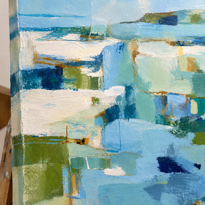 Blue Estuary: Impressionist Abstract Landscape Wall Art — detail easel