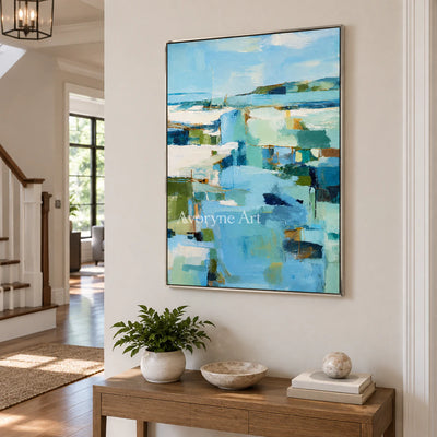 Blue Estuary: Impressionist Abstract Landscape Wall Art — entry silver