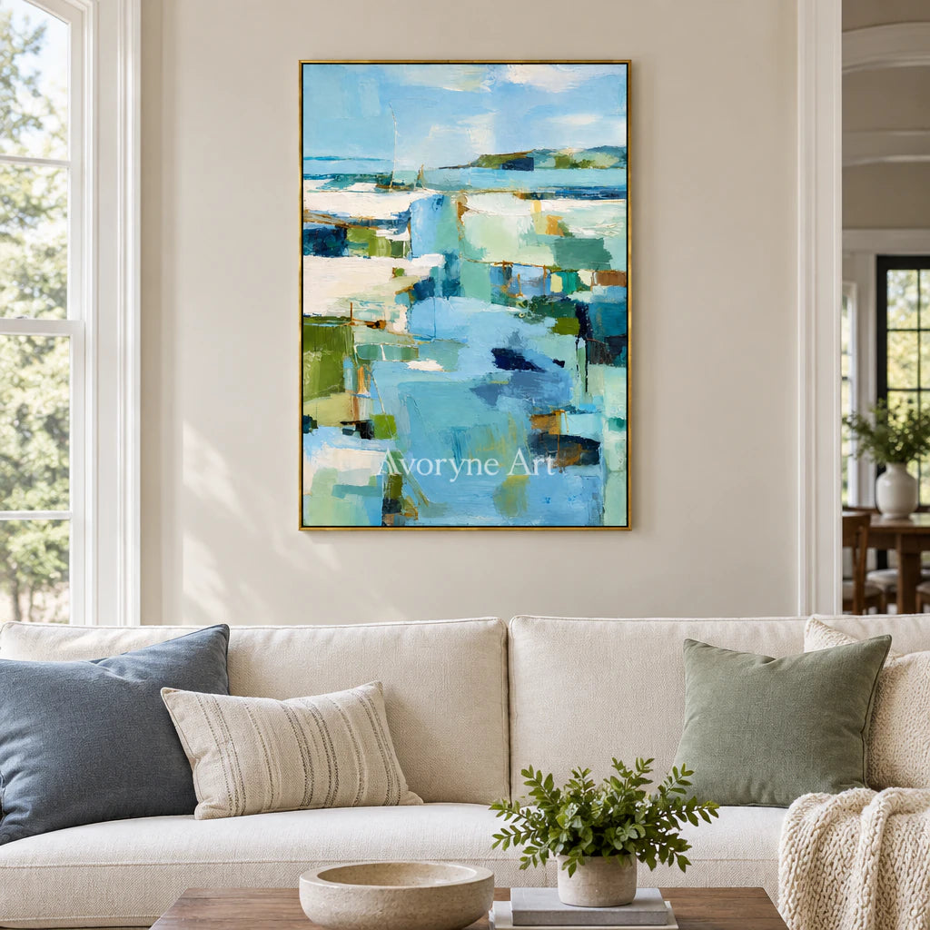 Blue Estuary: Impressionist Abstract Landscape Wall Art — living gold