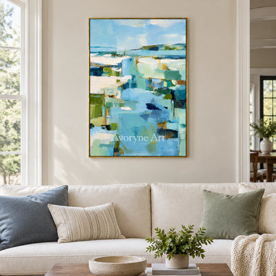 Blue Estuary: Impressionist Abstract Landscape Wall Art — living gold