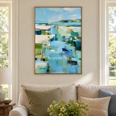 Blue Estuary: Impressionist Abstract Landscape Wall Art — villa wood