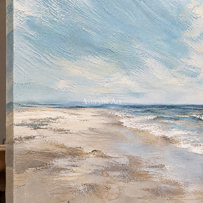 Shore Breath: Impressionist Blue Coastal Wall Art — detail easel