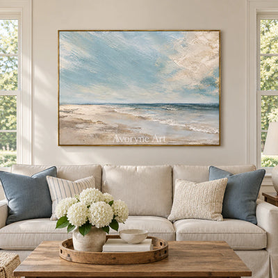 Shore Breath: Impressionist Blue Coastal Wall Art — living gold