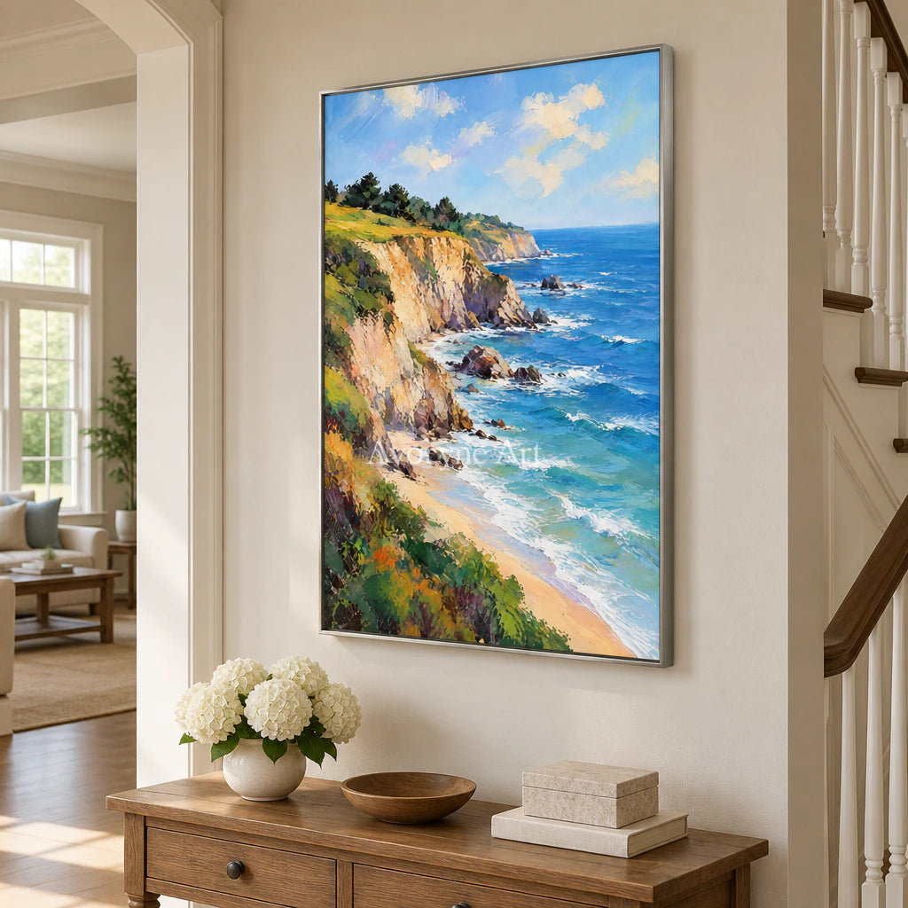 Cliffside Blue: Impressionist Blue Coastal Wall Art — entry silver
