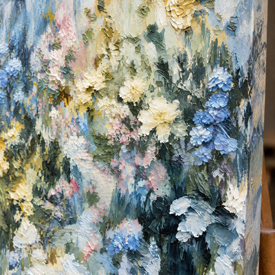 Blue Botanica: Impressionist Blue Floral Wall Art — detail easel