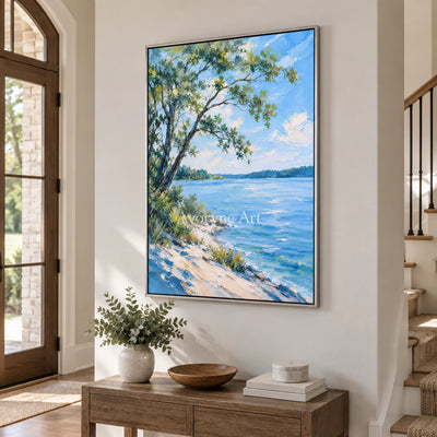 Shaded Water: Impressionist Blue Lakeside Wall Art — entry silver