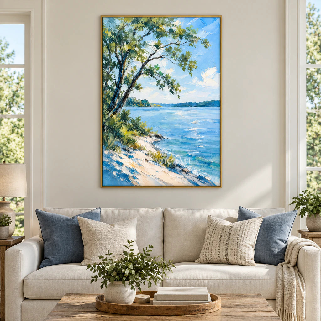 Shaded Water: Impressionist Blue Lakeside Wall Art — living gold