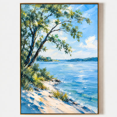 Shaded Water: Impressionist Blue Lakeside Wall Art — primary