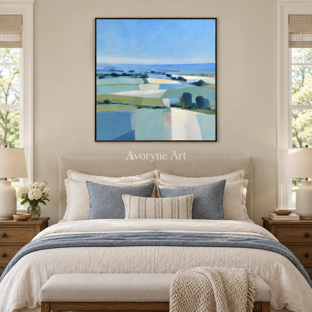 Field Notes: Impressionist Blue Landscape Wall Art — bedroom black