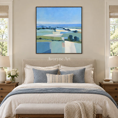 Field Notes: Impressionist Blue Landscape Wall Art — bedroom black
