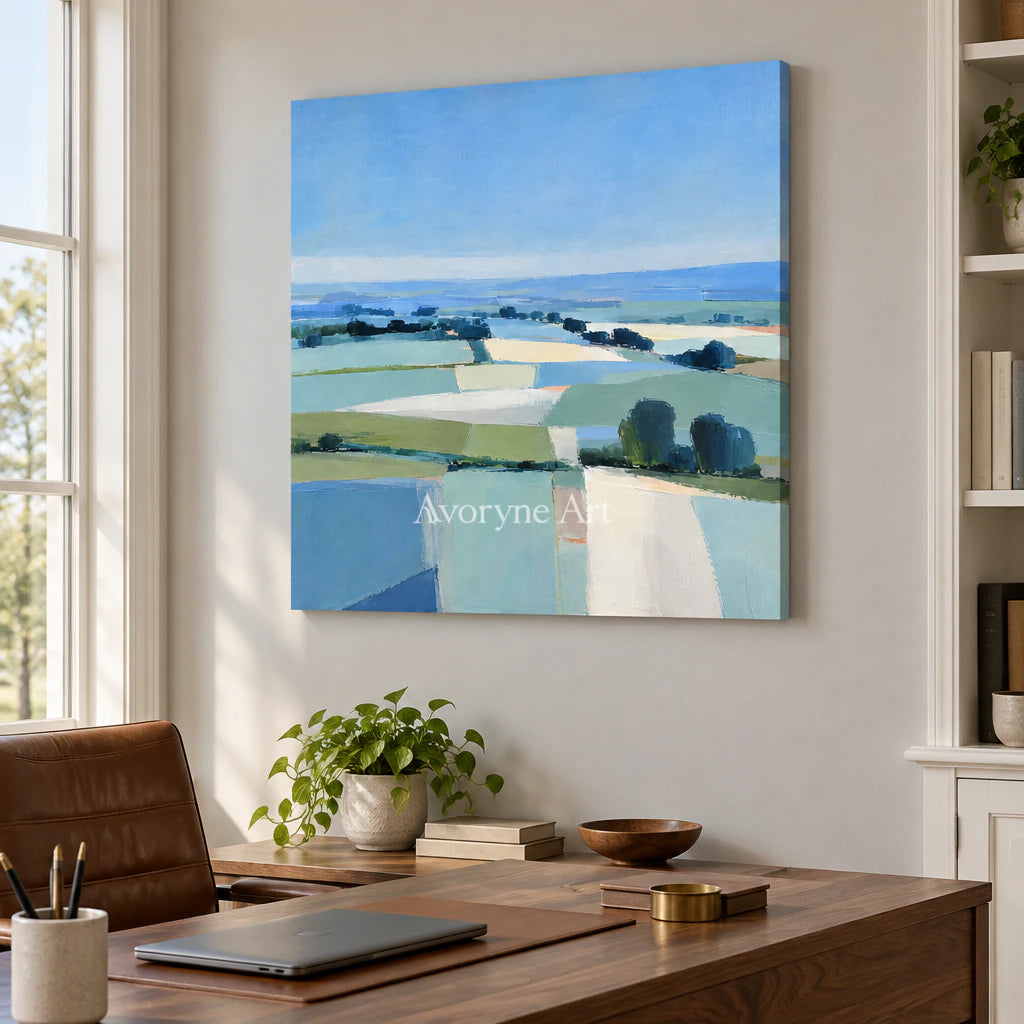 Field Notes: Impressionist Blue Landscape Wall Art — office frameless