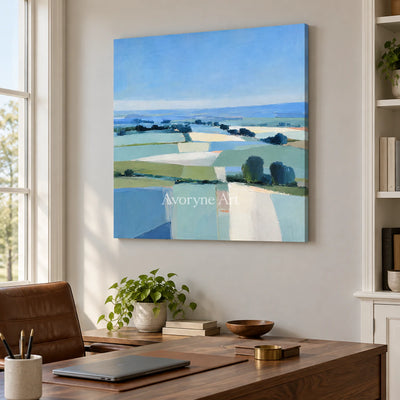 Field Notes: Impressionist Blue Landscape Wall Art — office frameless