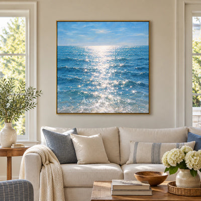 Silver Shimmer: Impressionist Blue Seascape Wall Art — living gold