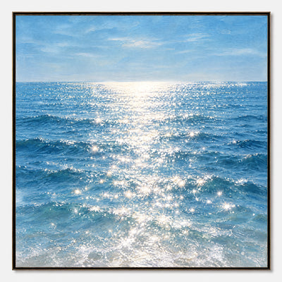 Silver Shimmer: Impressionist Blue Seascape Wall Art — primary