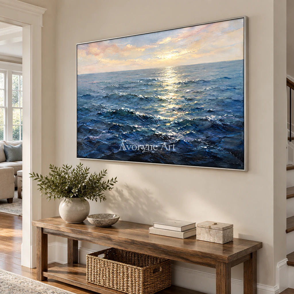 Ocean Gleam: Impressionist Blue Seascape Wall Art — entry silver