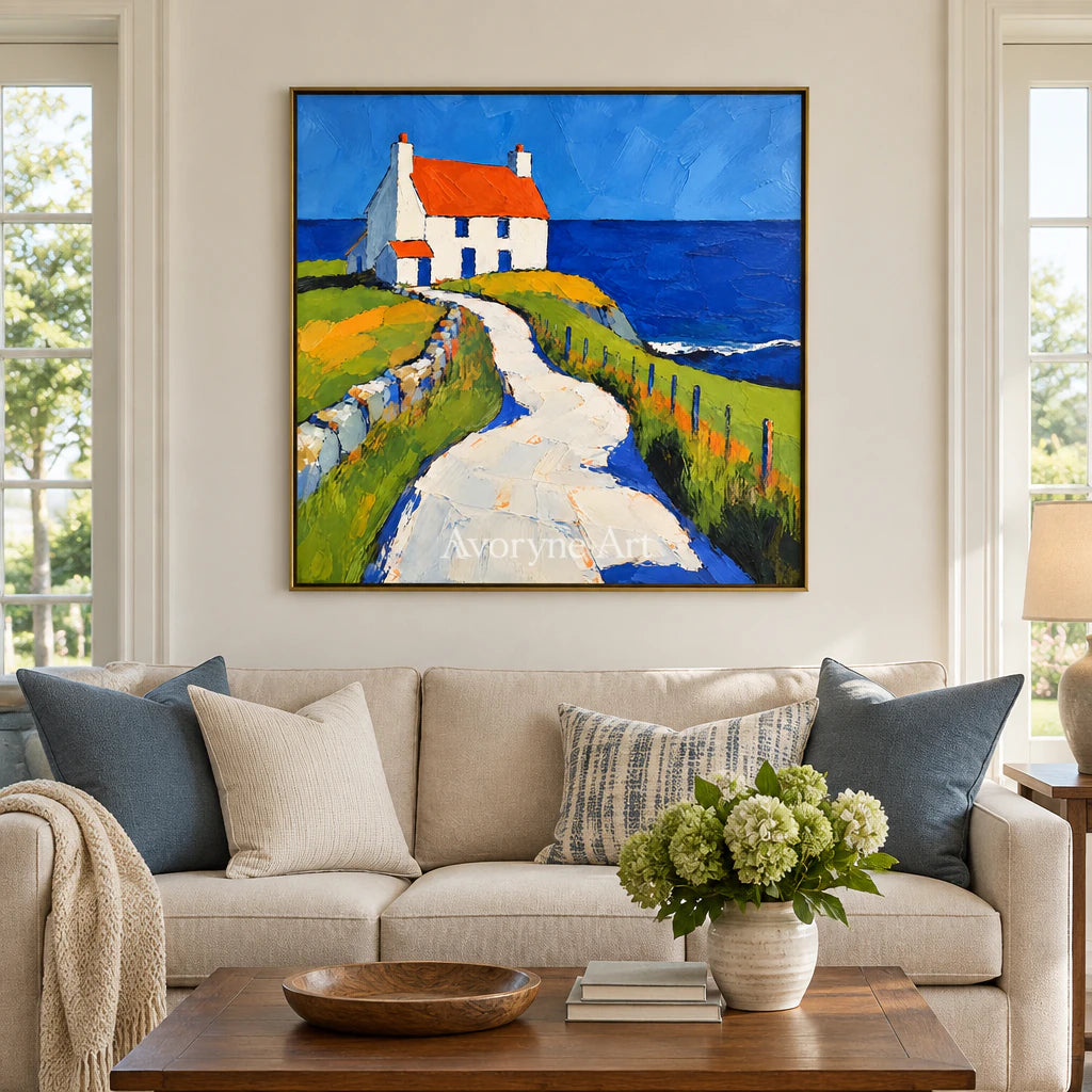 Coastal Cottage: Impressionist Blue Seaside Wall Art — living gold