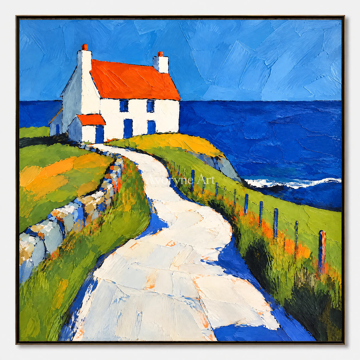 Coastal Cottage: Impressionist Blue Seaside Wall Art — primary