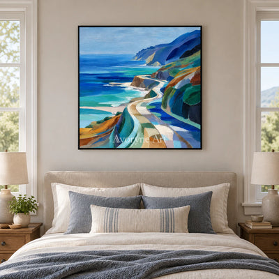 Coast Ribbons: Impressionist Coastal Landscape Wall Art — bedroom black