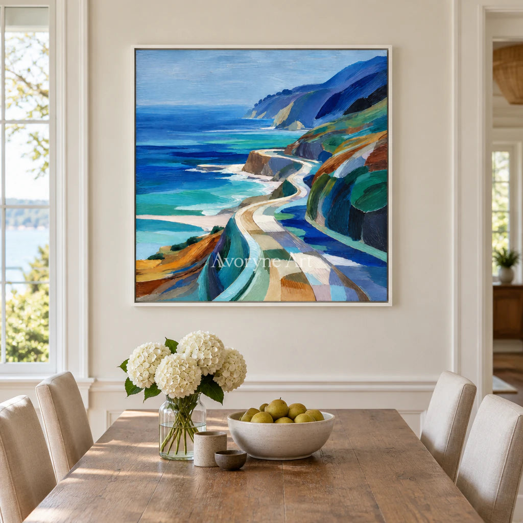 Coast Ribbons: Impressionist Coastal Landscape Wall Art — dining white