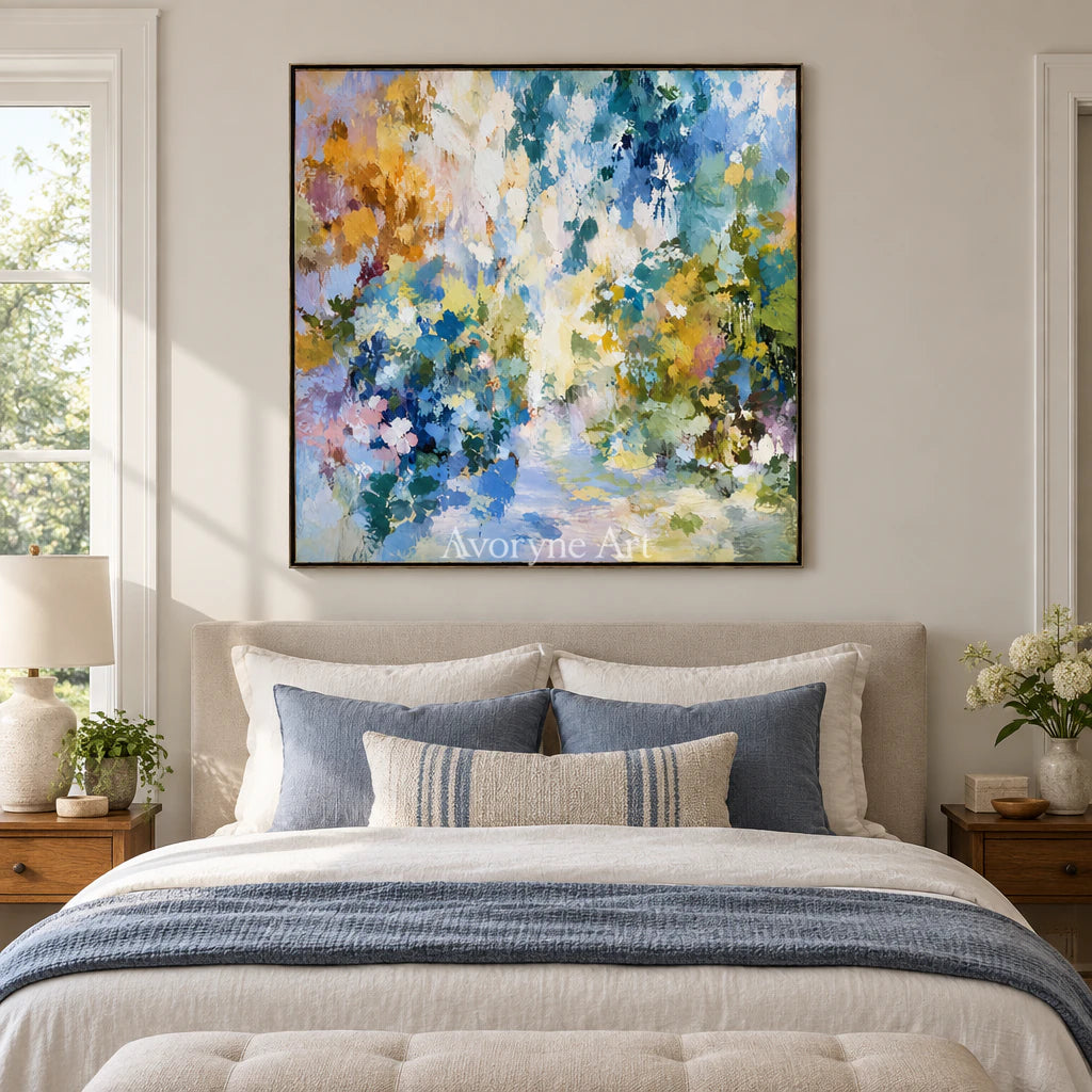 Garden Prism: Impressionist Floral Abstract Wall Art — bedroom black