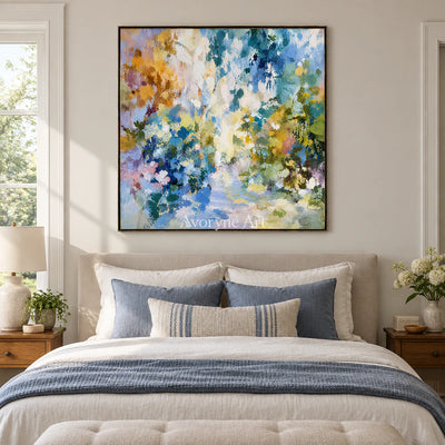 Garden Prism: Impressionist Floral Abstract Wall Art — bedroom black