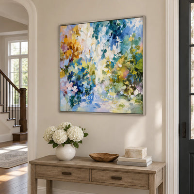 Garden Prism: Impressionist Floral Abstract Wall Art — entry silver
