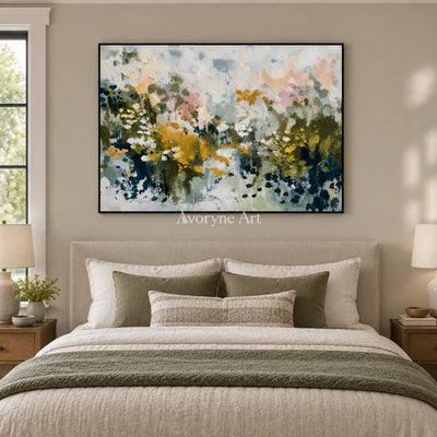 Petal Meadow: Impressionist Floral Panorama Wall Art — bedroom black