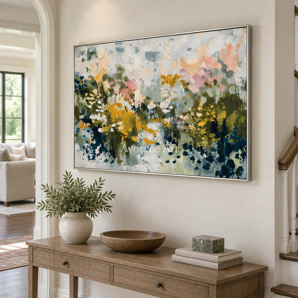 Petal Meadow: Impressionist Floral Panorama Wall Art — entry silver