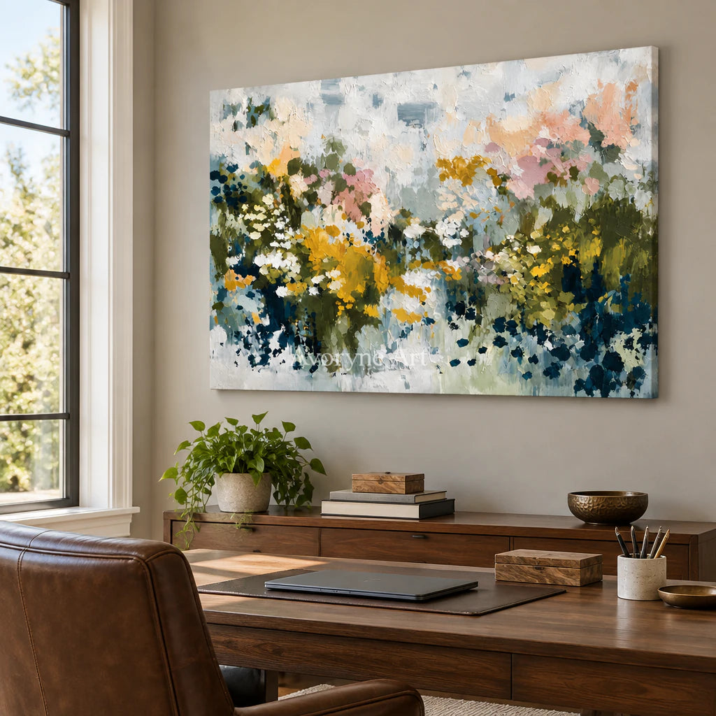 Petal Meadow: Impressionist Floral Panorama Wall Art — office frameless