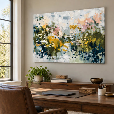 Petal Meadow: Impressionist Floral Panorama Wall Art — office frameless