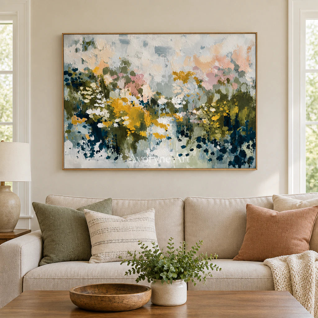 Petal Meadow: Impressionist Floral Panorama Wall Art — villa wood