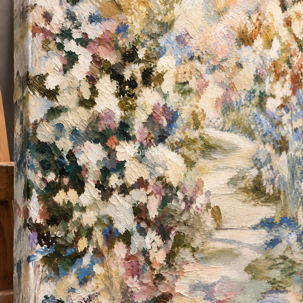 Blossom Passage: Impressionist Garden Path Wall Art — detail easel