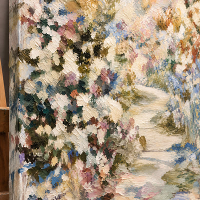 Blossom Passage: Impressionist Garden Path Wall Art — detail easel
