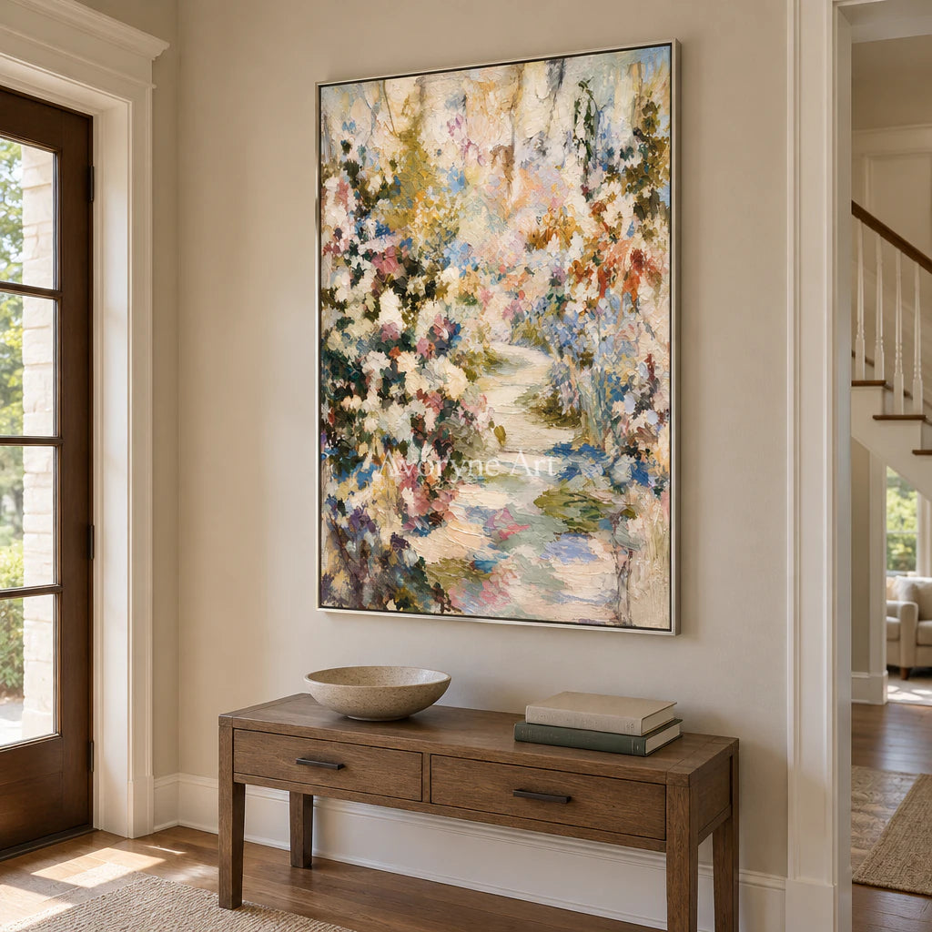 Blossom Passage: Impressionist Garden Path Wall Art — entry silver