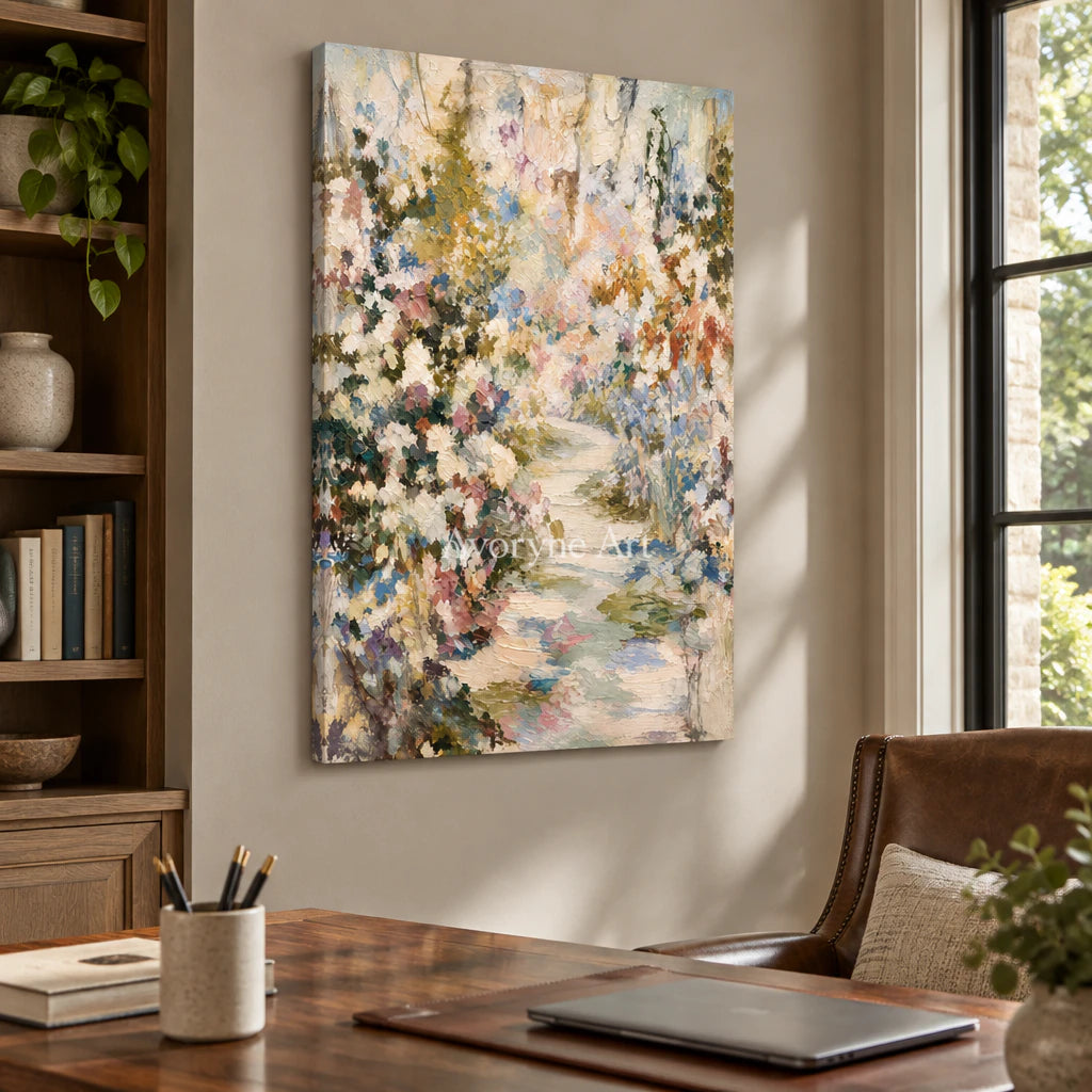 Blossom Passage: Impressionist Garden Path Wall Art — office frameless