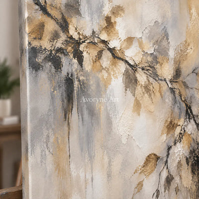 Gilded Bough: Impressionist Gold Botanical Wall Art — detail easel