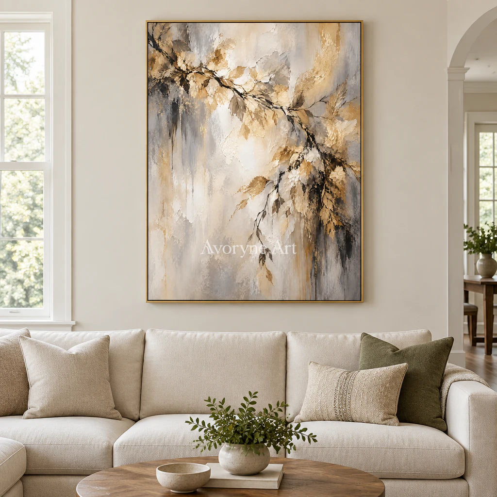 Gilded Bough: Impressionist Gold Botanical Wall Art — living gold