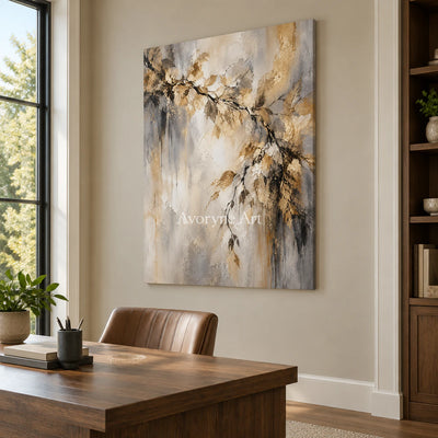 Gilded Bough: Impressionist Gold Botanical Wall Art — office frameless