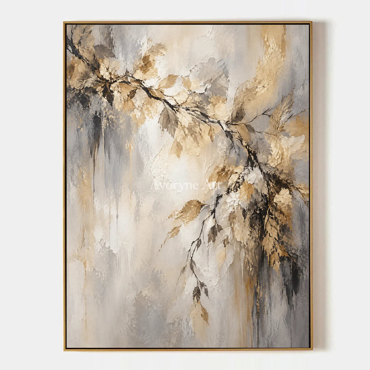 Gilded Bough: Impressionist Gold Botanical Wall Art — primary