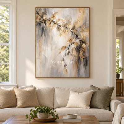 Gilded Bough: Impressionist Gold Botanical Wall Art — villa wood